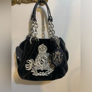 Vintage Juicy Couture Black Velvet Velour Handbag Purse Y2K